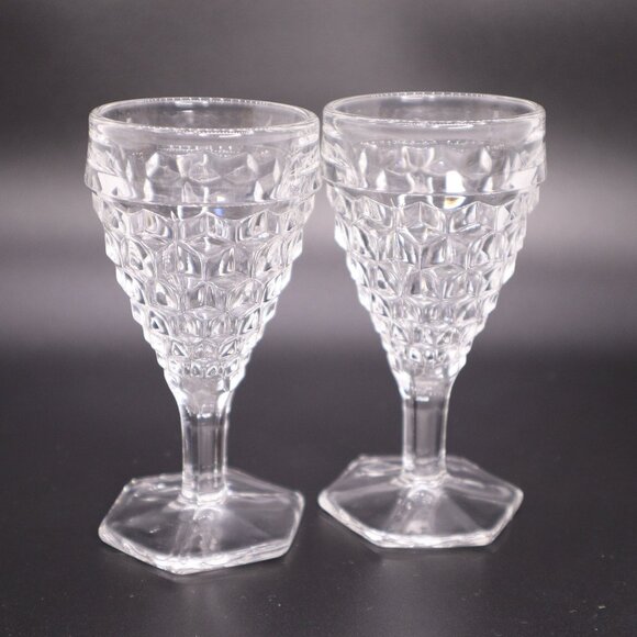 Fostoria American 4-1/2" Hexagon Footed 2oz Wine Glasses 2 pc set vintage - Picture 1 of 8